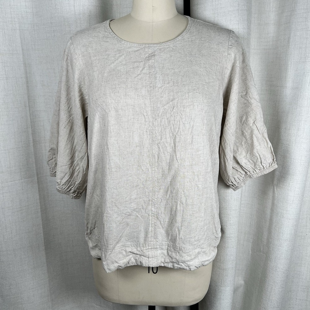 Woolworths Natural Puff 3/4" Sleeve Linen Blend Blouse Cream Women's Medium - Picture 1 of 10
